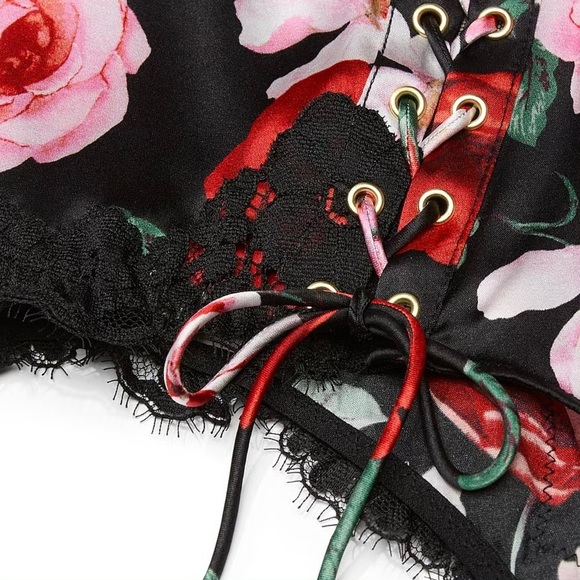 ATELEIR x Victoria's Secret Large Black Roses Satin Lace Trim High Waist Panty - Picture 2 of 5